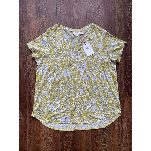 Rachel Ashwell NWT Green/Yellow & Cream Floral 100% Linen Shirt, Size 1X - Picture 1 of 7
